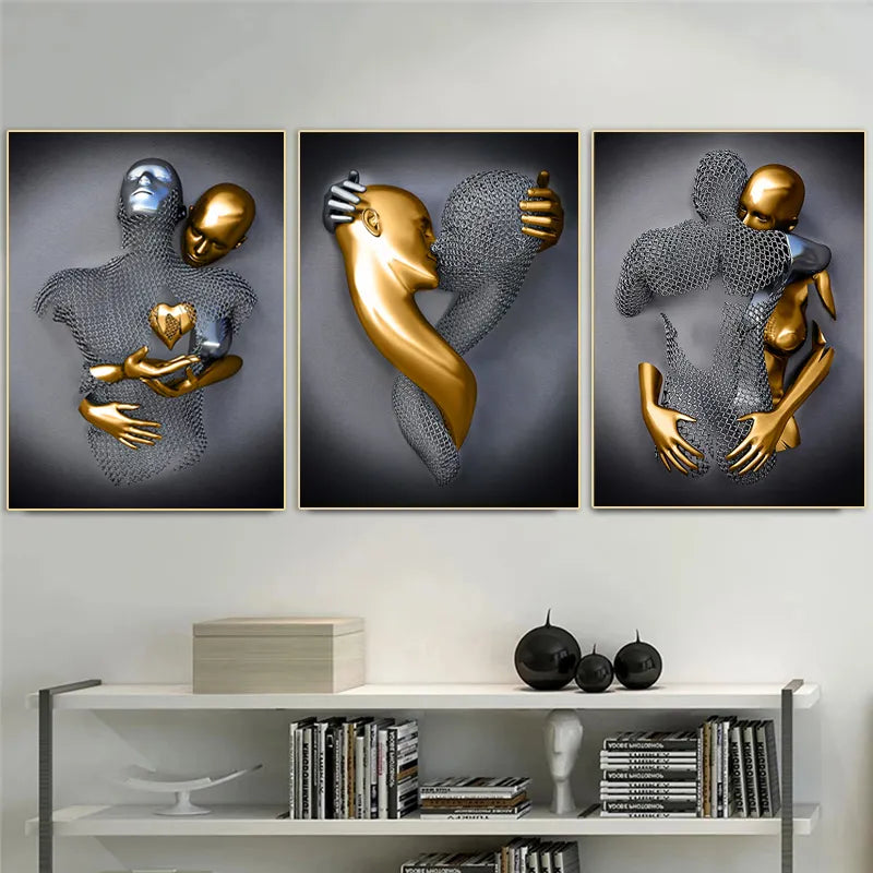 Black Gold Love Heart Canvas Art