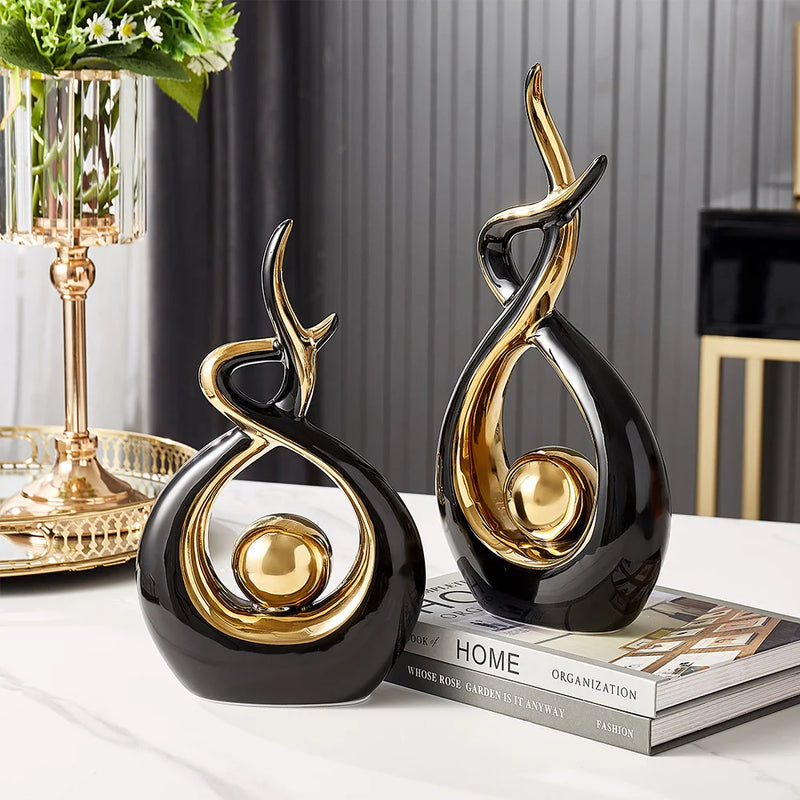 Abstract Golden Ceramic Sculpture - Modern Home Decor