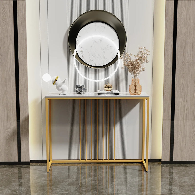 Modern Gold Metal Frame Marble Console