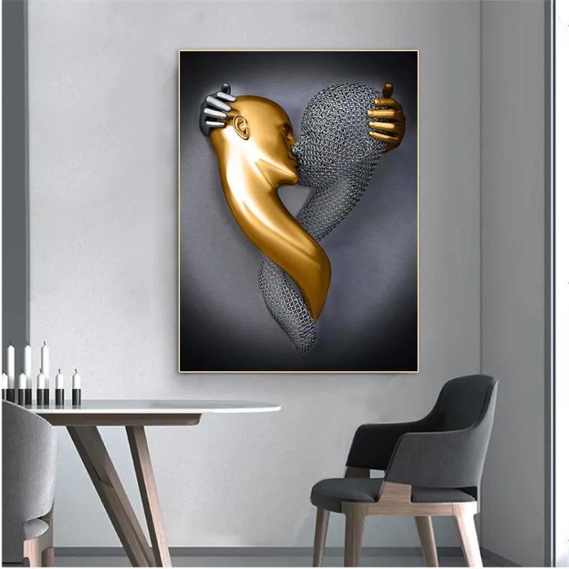 Black Gold Love Heart Canvas Art