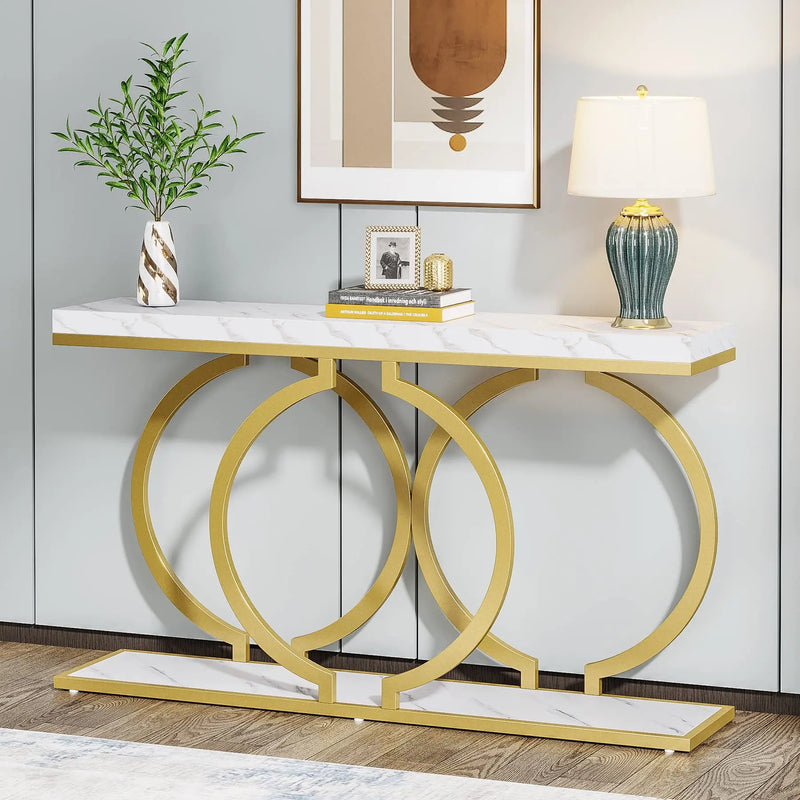 ribesigns Gold Console: 55" Faux Marble Entryway Elegance