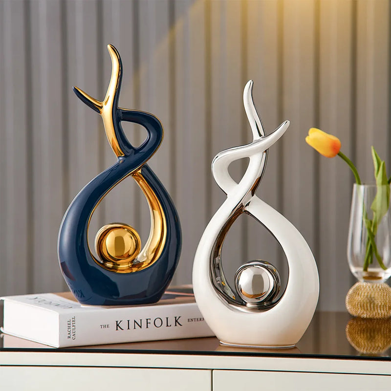 Abstract Golden Ceramic Sculpture - Modern Home Decor