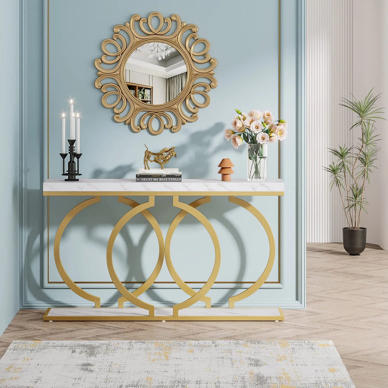 ribesigns Gold Console: 55" Faux Marble Entryway Elegance