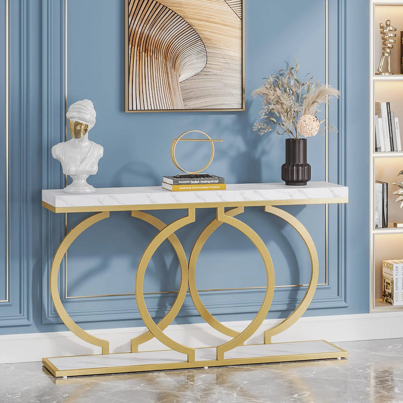 ribesigns Gold Console: 55" Faux Marble Entryway Elegance