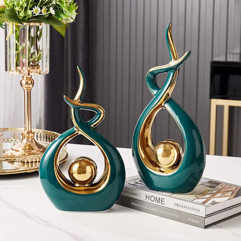 Abstract Golden Ceramic Sculpture - Modern Home Decor