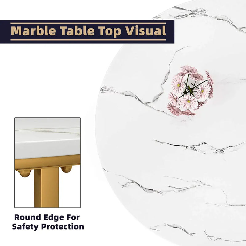 36in Faux Marble Round Coffee Table: Modern Living Room Accent